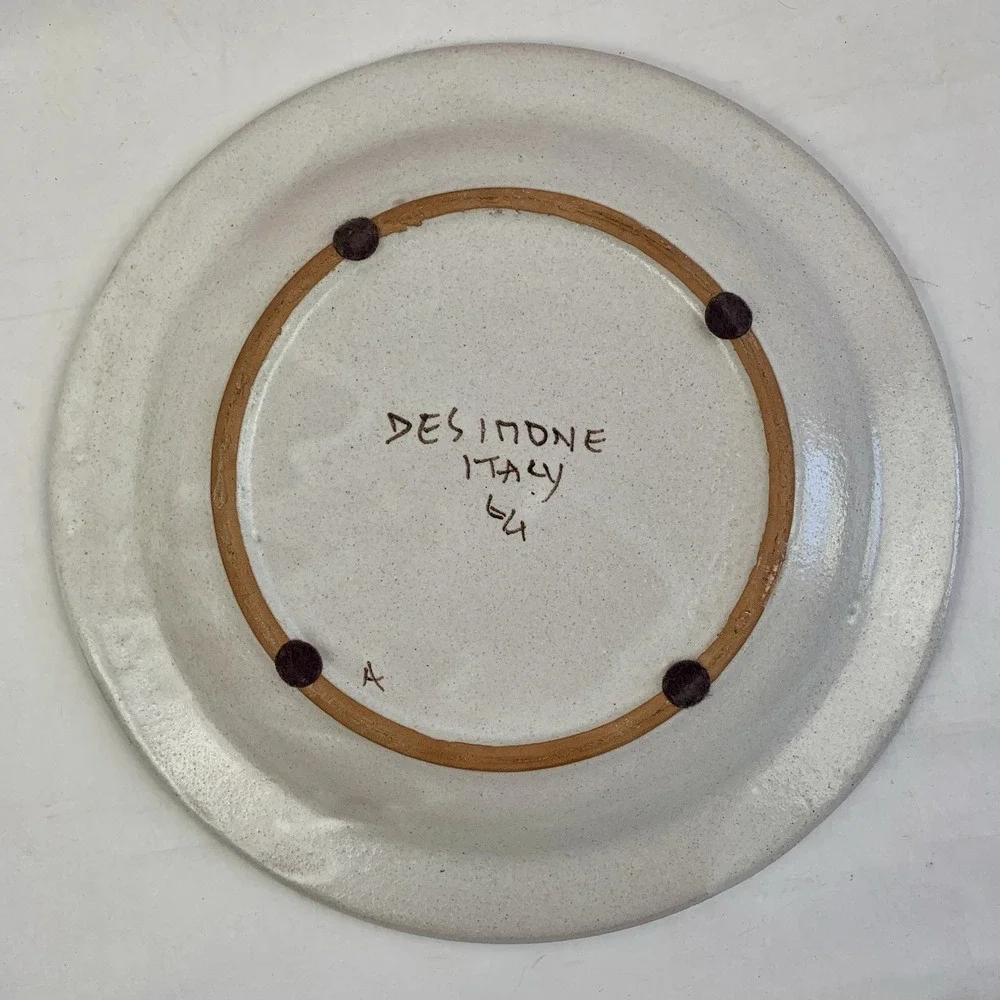 Vtg DeSimone Ceramic Pottery Plates Hand Painted Signed Italy De Simone MCM 60s